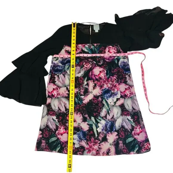 CeCe Floral Ruffle Sleeve Shift Dress Size 6 - Picture 3 of 12